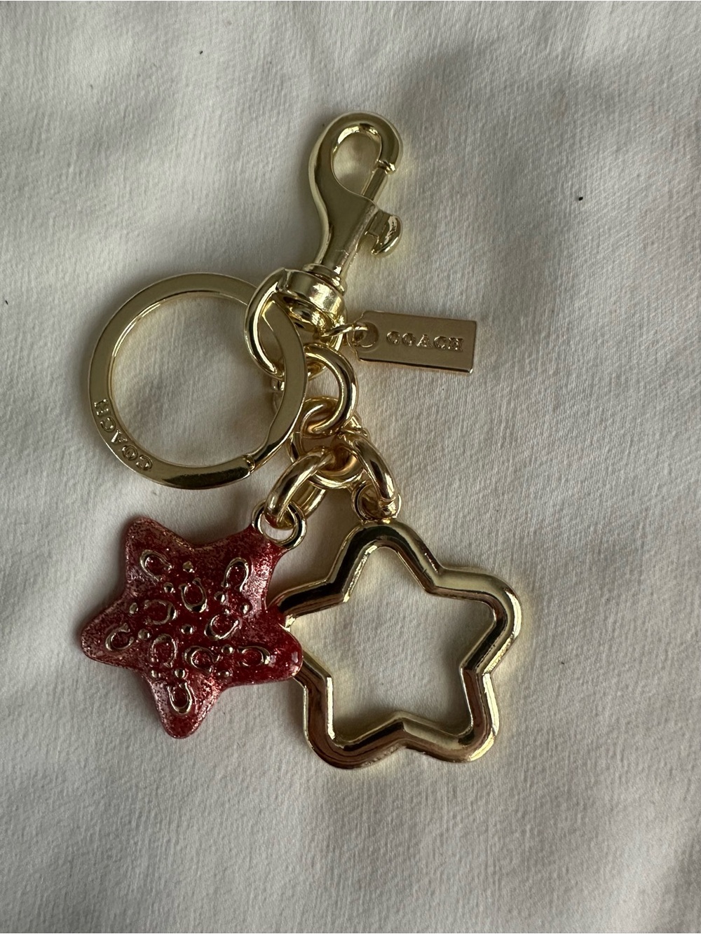 Coach Gold-tone Star Keyring with Red Glitter Star Charm